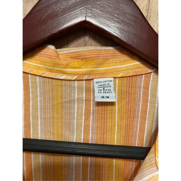 IZOD Medium NWT light summer blouse button up top shirt orange/yellow striped - Picture 4 of 7